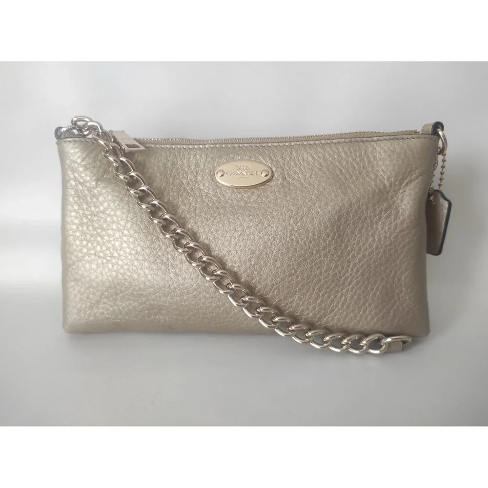 COACH Coach Shoulder Bag Pebbled Leather Quinn Crossbody F52709 Gold 9